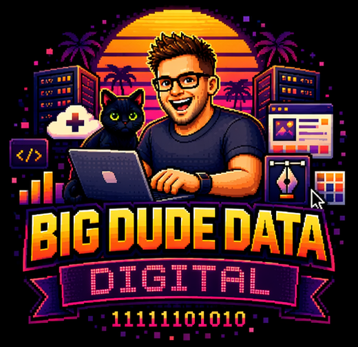 Big Dude Data Digital retro sunset artwork showing late-night web building vibe